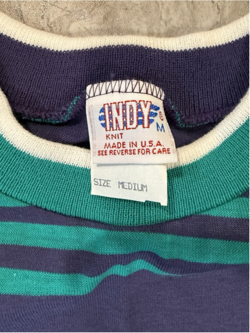 VTG 80s Indy Knit Short Sleeve Striped T-Shirt M Made In USA Bold Stripes NWT - Picture 3 of 6